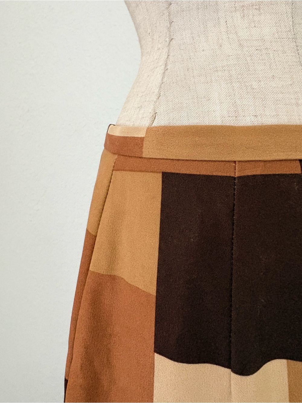 VTG 90s Y2k Brown Patchwork Geometric Midi Straight Skirt Brown Tan 16 - Picture 7 of 14